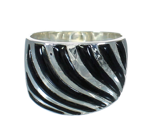 Southwestern Jet And Sterling Silver Ring Size 6 YX92294